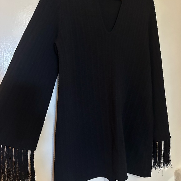 Zara Textured Knit Fringe Tunic Black Women S V-Neck Casual Top Blogger’s Fave - Picture 6 of 12
